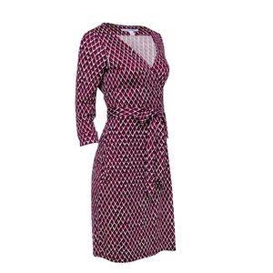 DIANE VON FURSTENBERG WOMENS V NECK ABSTRACT MIDI WRAP DRESS PURPLE SIZE 4